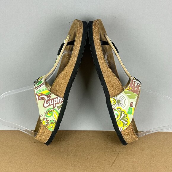 Birkenstock Papillio Gizeh Floral Print Toe Post Sandals Womens 9 Yellow Green - Picture 6 of 9